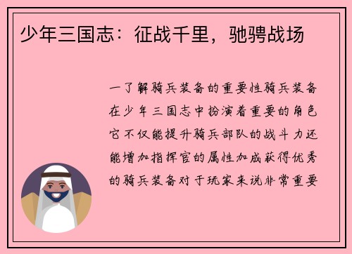 少年三国志：征战千里，驰骋战场